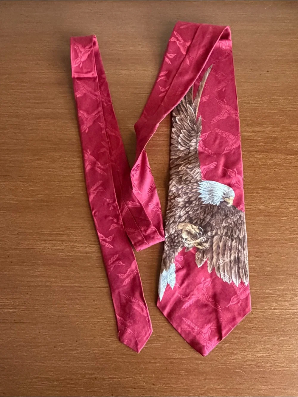 Vintage 1990s Field & Stream Red American Bald Eagle 100% Silk Novelty Necktie